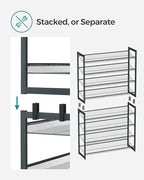 SONGMICS Shoe Rack, 8-Tier Shoe Organizer, Metal Rack for Garage, Set of 2, 4-Tier Stackable Shelf, with Adjustable Flat or A