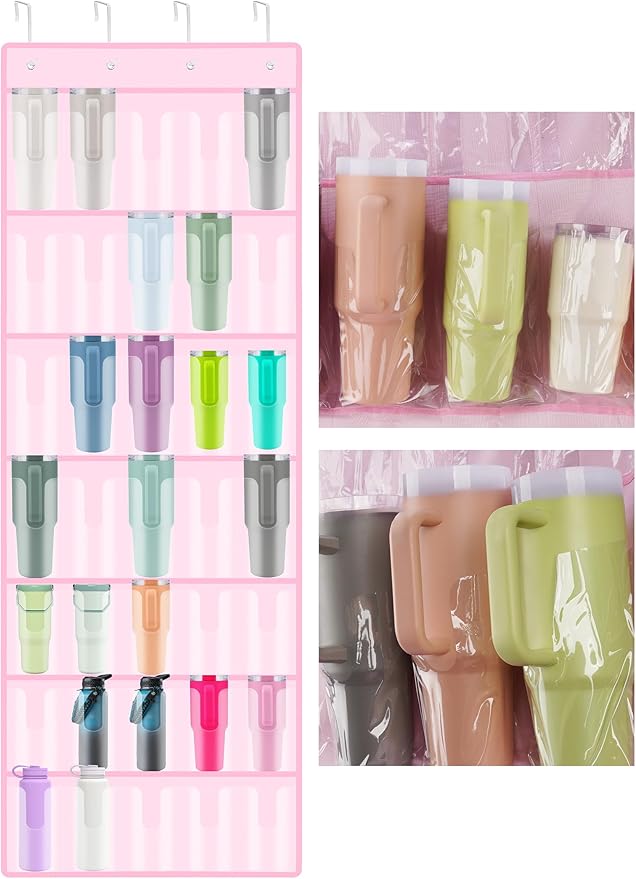 NiHome 35-Pocket Large Capacity Door Cup Organizer Fit for Stanley Tumblers 30oz, 40oz, Door Hanging Water Bottle Storage Dou