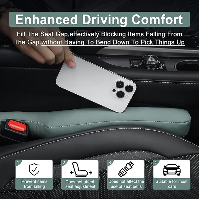 UREHEPO 2 pcs Leather Car Seat Gap Filler Organizer, Interior Car Accessories to Stop Things from Dropping for Car SUV Truck Camper, Fill The Gap Between Seat and Console - Cinerous