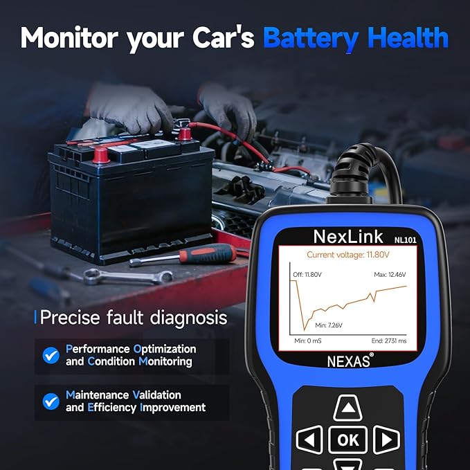 NEXAS NL101 OBD2 Scanner with Battery Tester - Check Engine Code Reader, Car Diagnostic Scanner with Live Data, Freeze Frame,
