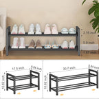 Detsuk 2-Tier Expandable Shoe Rack (17.5"-30.7") – Adjustable Heavy-Duty Metal Shoe Organizer Shelf for Closet, Entryway, Mud