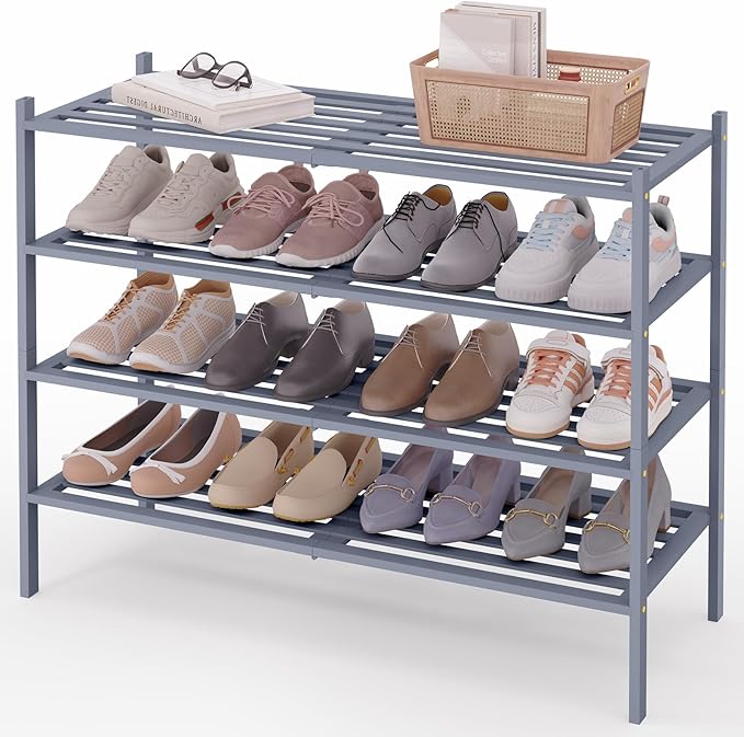 Smiry Long Bamboo Shoe Rack 4-Tier, Stackable Wooden Shoe Organizer for Entryway & Closet, Free Standing Wood Shoe Storage Sh