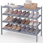Smiry Long Bamboo Shoe Rack 4-Tier, Stackable Wooden Shoe Organizer for Entryway & Closet, Free Standing Wood Shoe Storage Sh