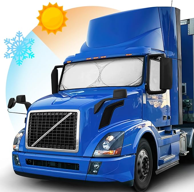 Semi-Truck Sun Shade for Windshield and Side Window | 300T High Density UV Protection Sunshade Reflects 98% UV,Semi Trucks Shade Accessories,Best for Semi, Commercial, RV & Big Truck