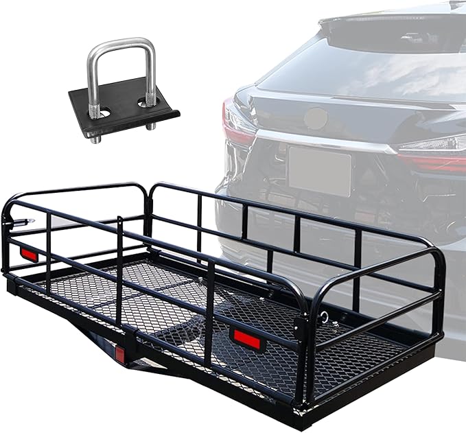 500 Lbs Heavy Duty Hitch Mount Cargo Carrier 60" x 24" x 14.4" Folding Cargo Rack Rear Luggage Basket Fits 2" Receiver for Car SUV Camping Traveling