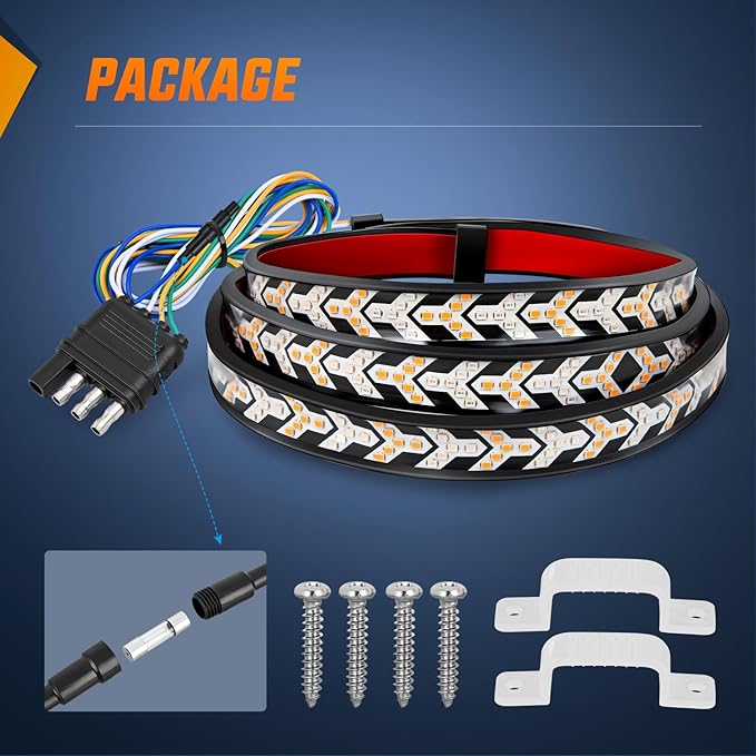 Nilight Truck Tailgate Light Strip 48Inch Arrow 432 LED with Red Running Brake Lights Amber Turn Signals Strobe Lights