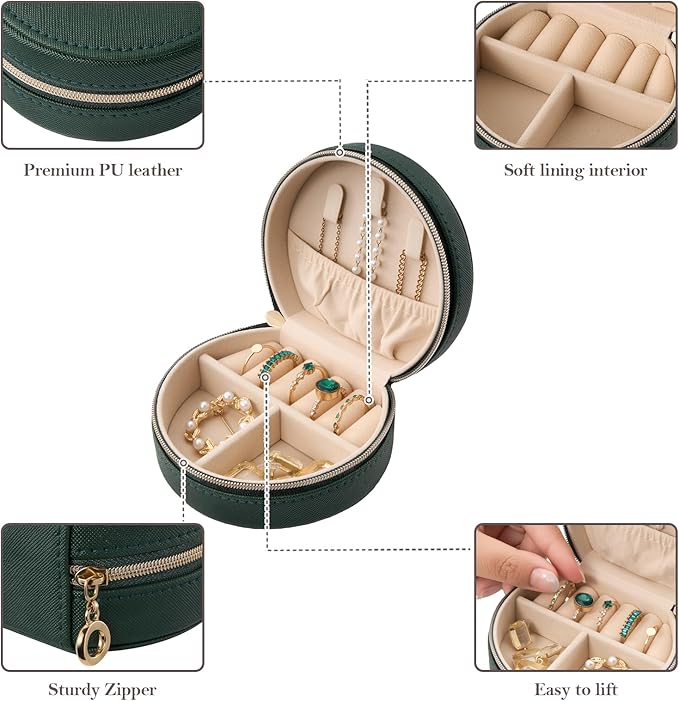 ProCase Travel Size Jewelry Box, Mini Portable Seashell-Shaped Jewelry Case, 2 Layer Organizer in PU Leather for Women -Emera
