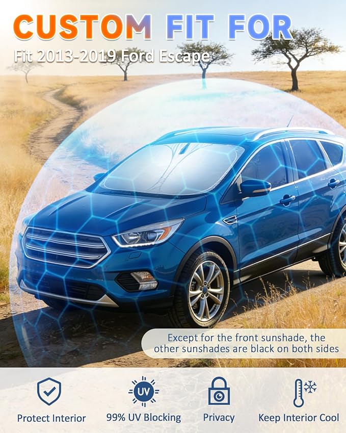 Sun Shades for Ford Escape 2013-2019 Windshield Sunshade Accessories Full Window Shades for Escape Front Rear Side Window Covers Fixed with Inserts Sun Visor Blocker Privacy Car Keep Car Cool 8 PCS