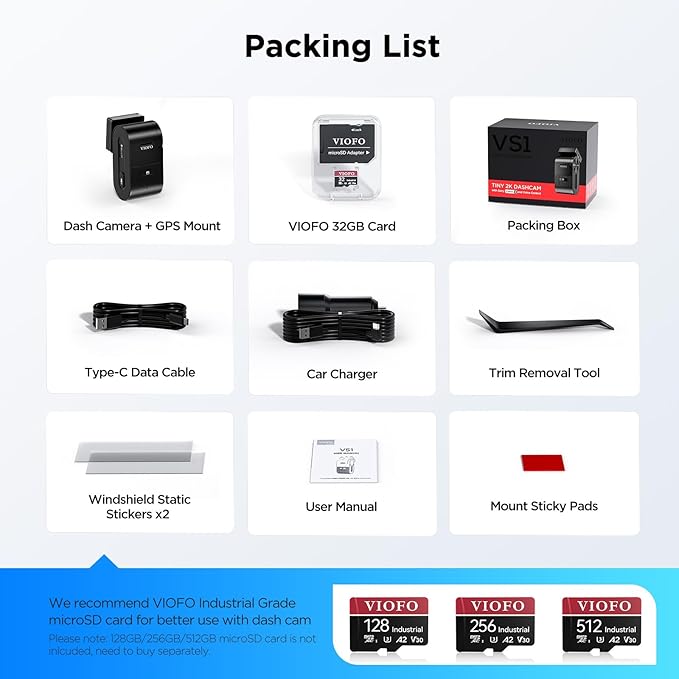 VIOFO VS1 Mini Dash Cam, 1440P/2K HDR Dashcam, STARVIS 2 Sensor, Free 32GB SD Card, 5GHz Wi-Fi Voice Control Car Dash Camera 