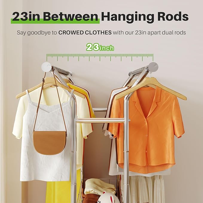 HOKEEPER Heavy Duty Clothes Rack Load 635 LBS, Clothing Rack for Hanging Clothes Adjustable Rolling Garment Rack with Wheels 