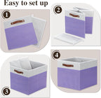 Temary Foldable Cube Baskets 4Pack - Clothes Shelf Storage with Handles, Fabric Storage Organizer Bins (White&Purple, 13x15x1