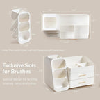 HBlife Makeup Organizer with Brush Holder for Vanity, Large Plastic Bathroom Countertop Organizer Skin Care Storage, Easy to 
