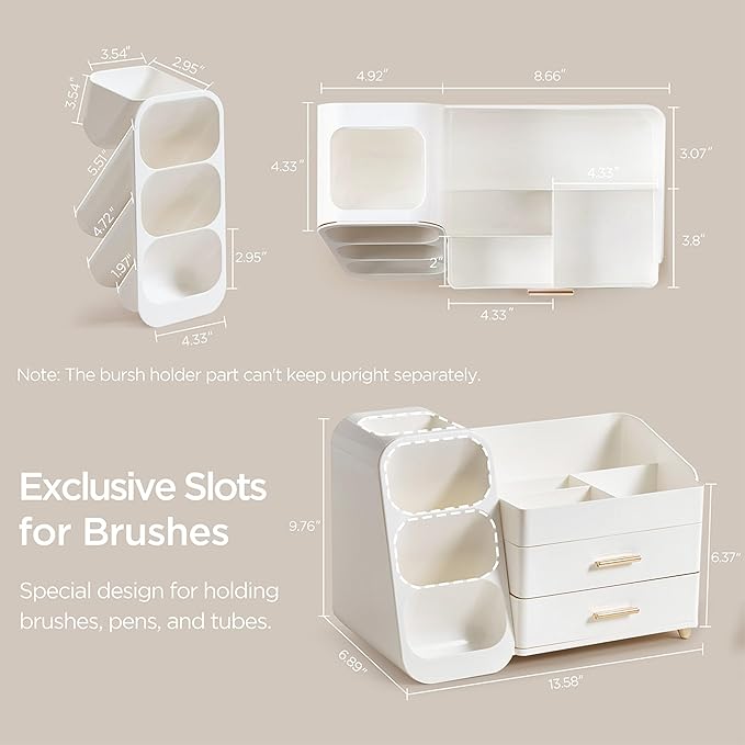 HBlife Makeup Organizer with Brush Holder for Vanity, Large Plastic Bathroom Countertop Organizer Skin Care Storage, Easy to 
