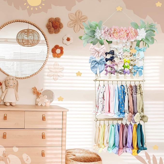 POVETIRE Headband Holder Hair Bows Organizer for Girls, Hair Accessories Display Storage Wall Hanging Decor for Baby Nursery 