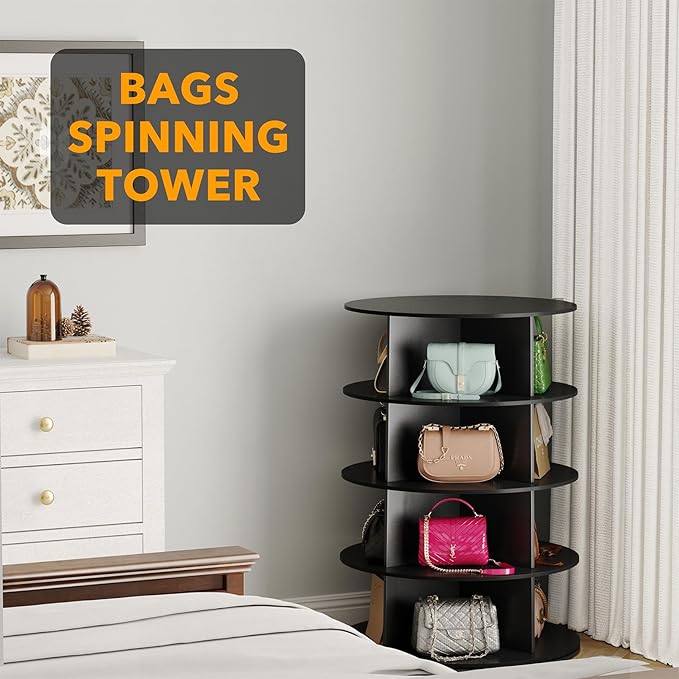 SpaceAid 4 Tier Rotating Shoe Rack Tower, Spinning Shoe Display Lazy Susan, Revolving 360 Shoe Rack Storage Round Carousel, V
