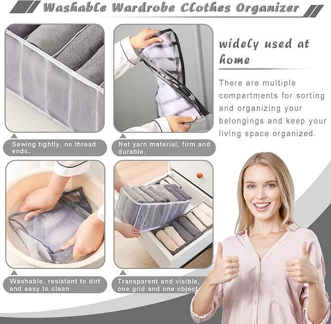 ULENDIS 9 Pack Wardrobe Clothes Organizer for Drawers, Foldable Clothes Drawer Mesh Separation Box, Drawer Dividers for Cloth