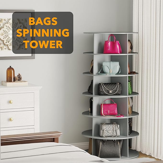 SpaceAid 6 Tier Rotating Shoe Rack Tower, Spinning Shoe Display Lazy Susan, Revolving 360 Shoe Rack Storage Round Carousel, V