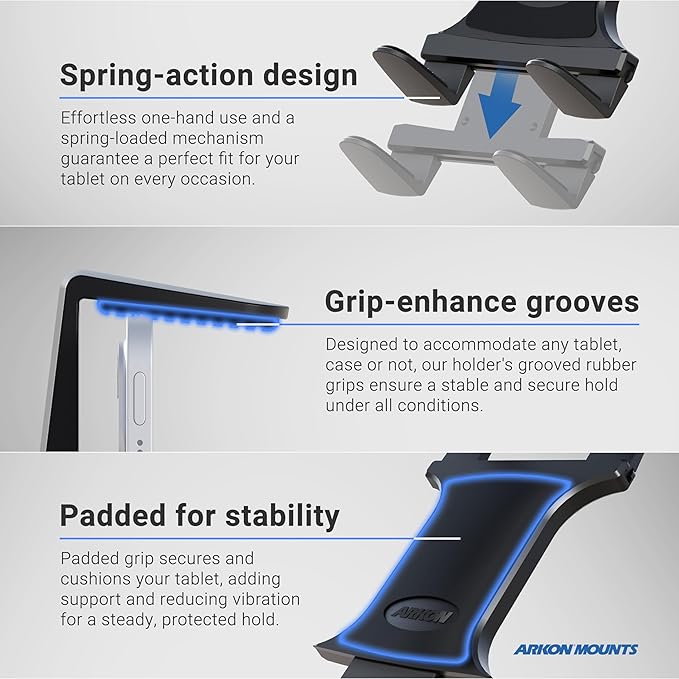 ARKON Mounts Center Extension Car Headrest Slim-Grip Tablet Mount | Headrest Car Mount | Designed for Passenger Entertainent | Compatible with iPad, Samsung, Kindle, and More | TAB3-RSHM
