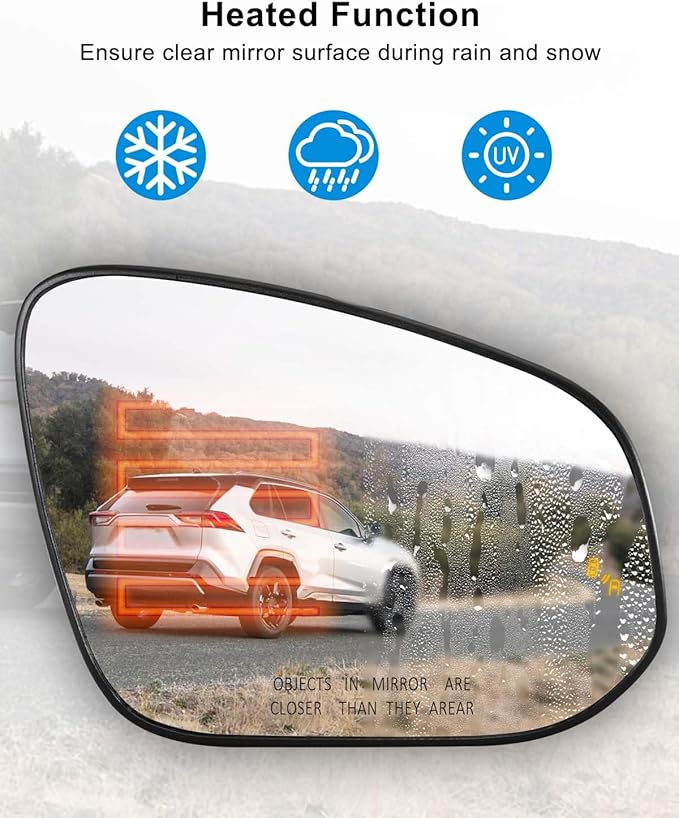 Blind Spot Heated Mirror Glass Fit for Toyota RAV4 4runner Tacoma Venza 2013-2025 Replace 8793142E50 8793142D60 8790204021 TO1325143 TO1325145, Right Passenger Side