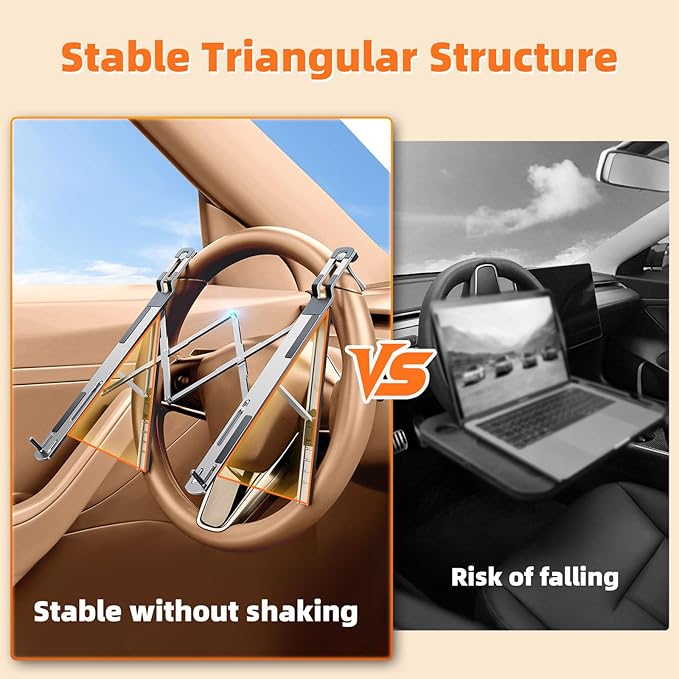 Foldable Car Laptop Holder, Adjustable Car Laptop Mount for Steering Wheel Tray Holder, Metal Notebook stand| Car Reading Stand | Car Tablet Holder, Multipurpose Travel Car Accessories-Silver