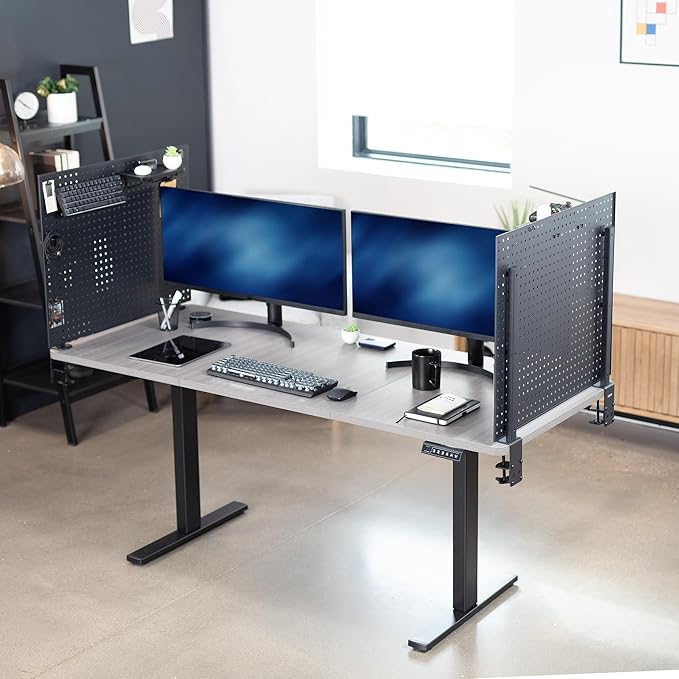 VIVO Steel Clamp-on Desk Pegboard, 60 x 24 inch Privacy Panel, Magnetic Peg Board, Office Accessory Organizer, Above or Below