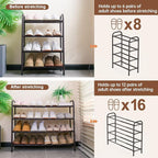 Gonfoam 4-Tier Expandable Shoe Rack,Adjustable Shoe Shelf Storage Organizer Heavy Duty Metal Free Standing Shoe Rack for Entr