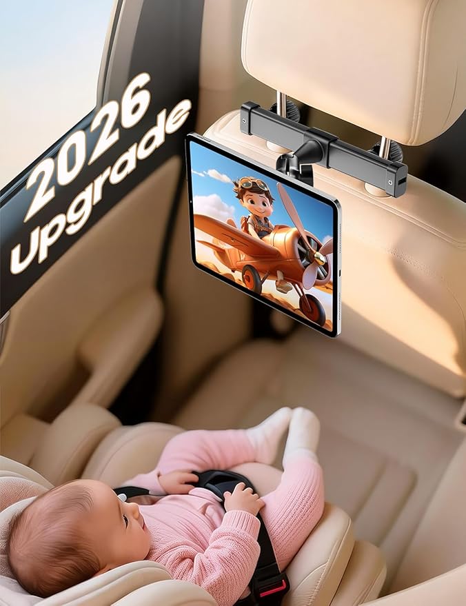 OHLPRO Magnetic Headrest Tablet Holder with 360° Adjustable Arm for Car Back Seat iPad Mount Fit for Magsafe Phones Tablet iPad Pro Air Mini Galaxy Tab and Devices, Road Trip Essentials for Kids