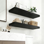 35.8 inch Black Floating Shelves Set of 2, Solid Wood Wall Mounted Shelves, Heavy Duty Display Storage Shelves for Bedroom, L