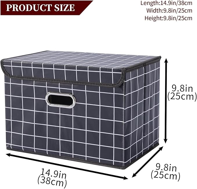 STOREONE Fabric Storage Cube Bins Foldable Organizer Container Collapsible Basket with Lids and Metal Handles, for Home, Bedr