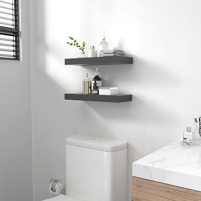 Ballucci Floating Shelves, 24" Wood Wall Shelf Set of 2, with Invisible Brackets for Bathroom, Living Room, Bedroom, Kitchen,