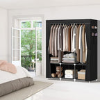 LOKEME Portable Closet, Portable Closets for Hanging Clothes with 3 Hanging Rods and 6 Storage Shelves and 4 Side Pockets, Bl