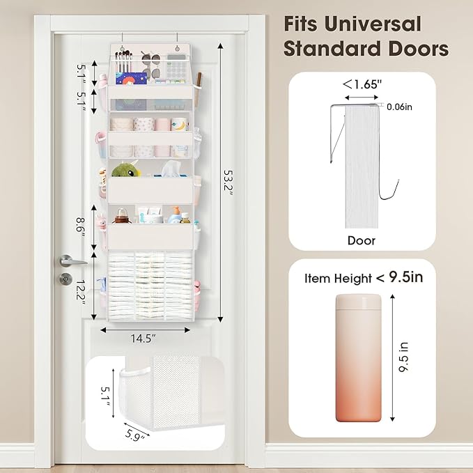 WISELIFE 5-Tier Over the Door Organizer for Hanging - 50LB Heavy-Duty Back of Door Organizer with 5 Spacious Pockets & 13 Mes