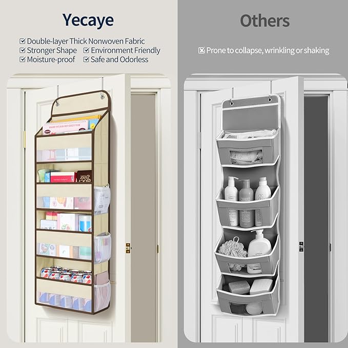 Yecaye Over The Door Organizer, Heavy Duty Hanging Organizers and Storage with 4 Large Capacity Pockets, Swing-Proof Behind T