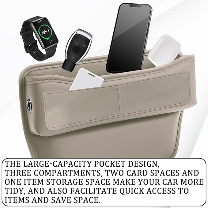 msyuusr Car Seat Gap Filler Organizer, Front Seat Leather Storage Box, Car Organizers and Storage, Car Accessories for Women Men, Car Seat Gap for storage Phones, Glasses, Keys, Cards (Beige)