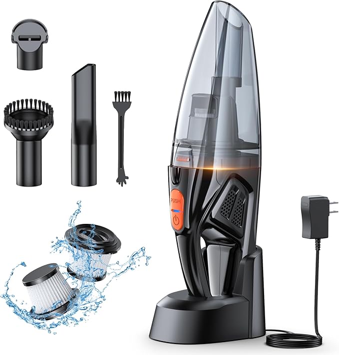 Handheld Vacuum Cordless Rechargeable 9KPA - [2H Fast Charging Dock] Portable Car Vacuum Cleaner High Power Suction with LED 