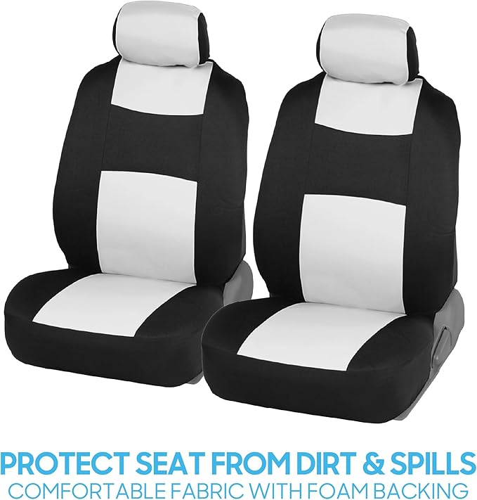 BDK PolyPro Car Seat Covers Full Set in White on Black, Front and Rear Split Bench Seat Covers for Cars, Easy to Install Car 