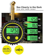 Digital Tire Pressure Gauge for Low Pressure Tires - 0-15 PSI ±0.5% Accuracy, Backlit LCD with 4 Units & Battery Indicator, 360° Swivel Head for Schrader Valve, Fit for ATVs, UTVs, Golf Carts