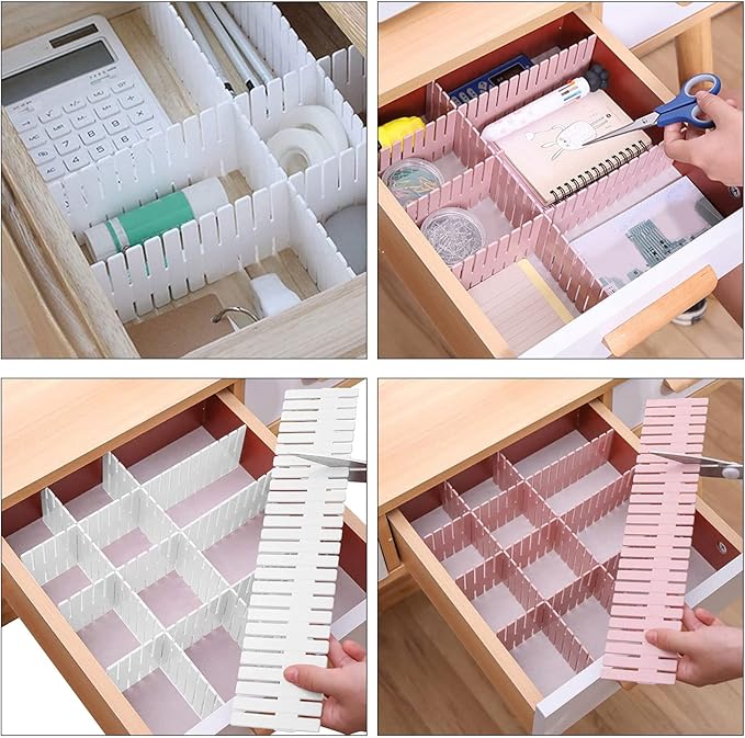 MUKCHAP 72-Piece DIY Grid Drawer Organizer - 12.6 Inch Adjustable Drawer Dividers for Sock, Underwear, Scarf - 36 White, 36 P