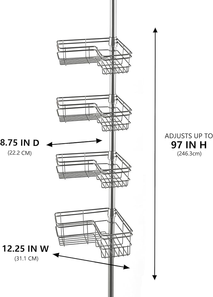 Utopia Alley Rust-Resistant Shower Tension Pole Caddy, 4 Shelves (Satin Nickel)