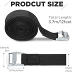 Riakrum 15 Pack 12 Feet Lashing Straps Adjustable Kayaks Tie Down Cam Buckle Straps with Buckles up to 250lbs for Cargo, Luggage, Motorcycles, Truck, Car Roof Rack, Sup Surfboard(Black)