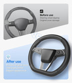 Wigoo Steering Wheel Cover for New Model Y Juniper & Model 3[Ultra-Thin, Breathable Leather] Model 3 (2024~2026)/New Model Y Juniper Accessories, for Men and Women, D Type, 14.5''-15''