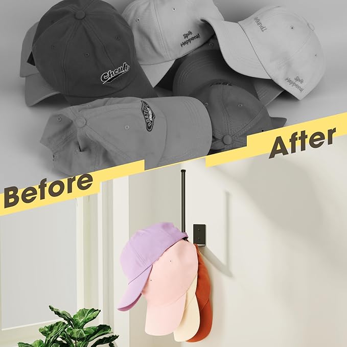 2 Pack Black Hat Racks for Baseball Caps, Stainless Steel Hat Organizer for Baseball Cap, Hat Holder Storage Organizer, Hat H