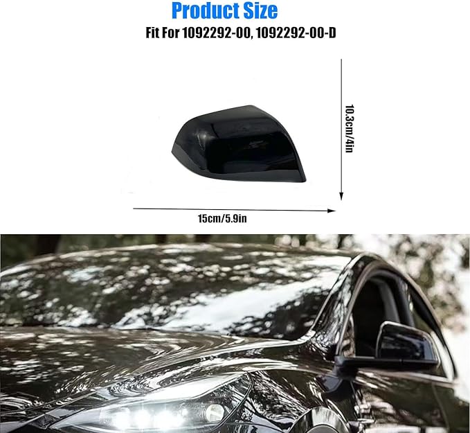 Compatible with Tesla Model 3 Side Mirror Cover Replacement 2017 2018 2019 2020 2021 2022 2023 2024 2025, Right Side Rearview Mirror Cover Cap for Model 3 Accessories(Black)