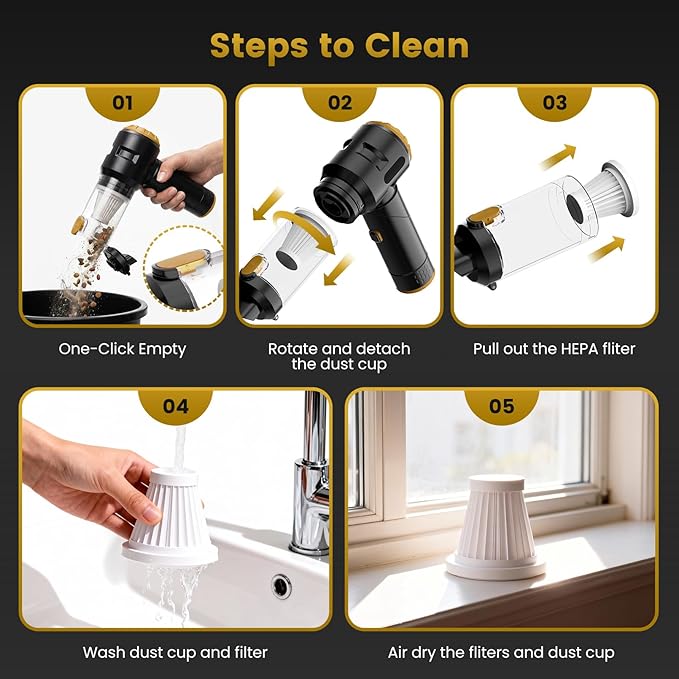 Wansimoo Handheld Car Vacuum Cleaner,25000PA Strong Cyclonic Suction Foldable Mini Vacuum Portable Cordless with Digital Disp