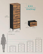SONGMICS Dresser for Bedroom, Chest of Drawers, Steel, MDF, 5 Non-Woven Fabric Drawers, Storage Organizer Unit, Closet, Entry