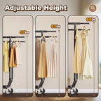 HOKEEPER Clothes Rack Heavy Duty Clothing Rack Load 650 LBS Collapsible Garment Rack with Wheels Double Rod Coat Rack for Han