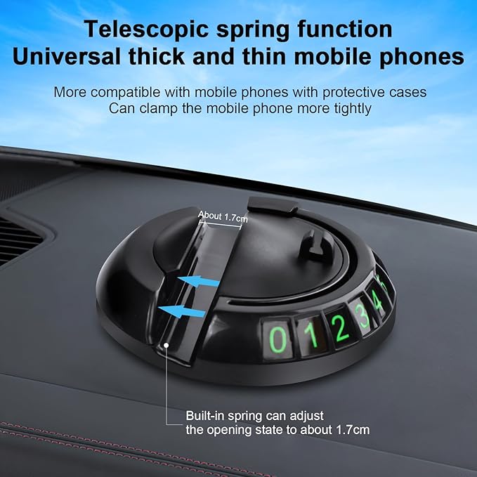 Multifunction Car Anti-Slip Mat,360° Rotatable Multifunctional Car Dashboard Mobile Phone Holder with Temporary Parking Numbe
