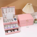 GUOER Jewelry Box for Women Girl Wife 3 Layers Large PU Leather Jewelry Organizer Storage Case with Two Layers Display for Ea