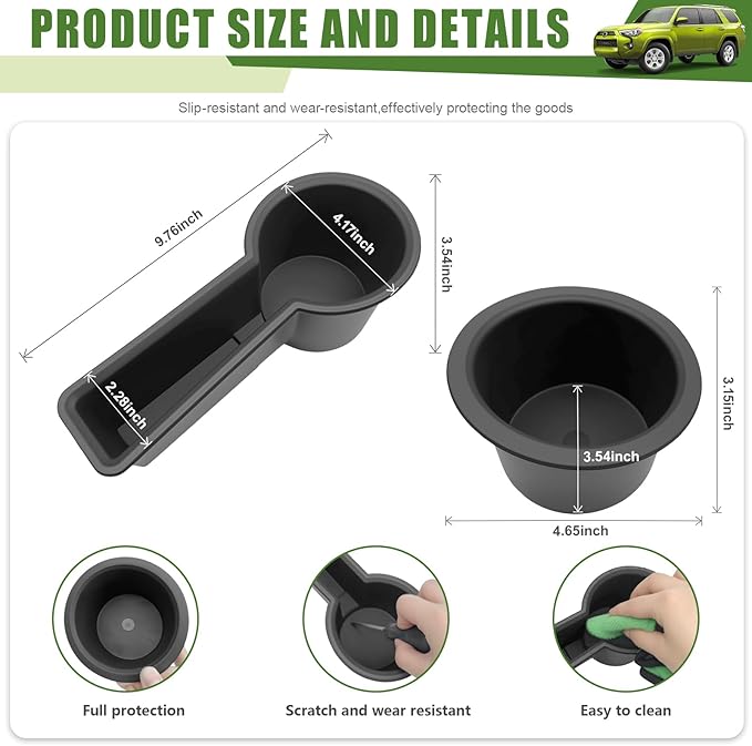 Upgrade Cup Holder Inserts for 2014-2024 Toyota 4Runner Center Console Cupholder Coaster Liner Replaces Mat for 4 Runner Interior Accessories Black(Center Console Left Front+Rear, 2PCS)