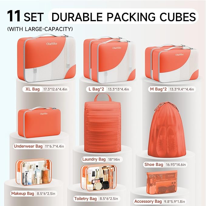 11 Set Packing Cubes for Travel, Gifts for Women Mom Kids, TSA Approved Bags for Makeup, Cosmetic, Toiletry, Suitcase Organiz